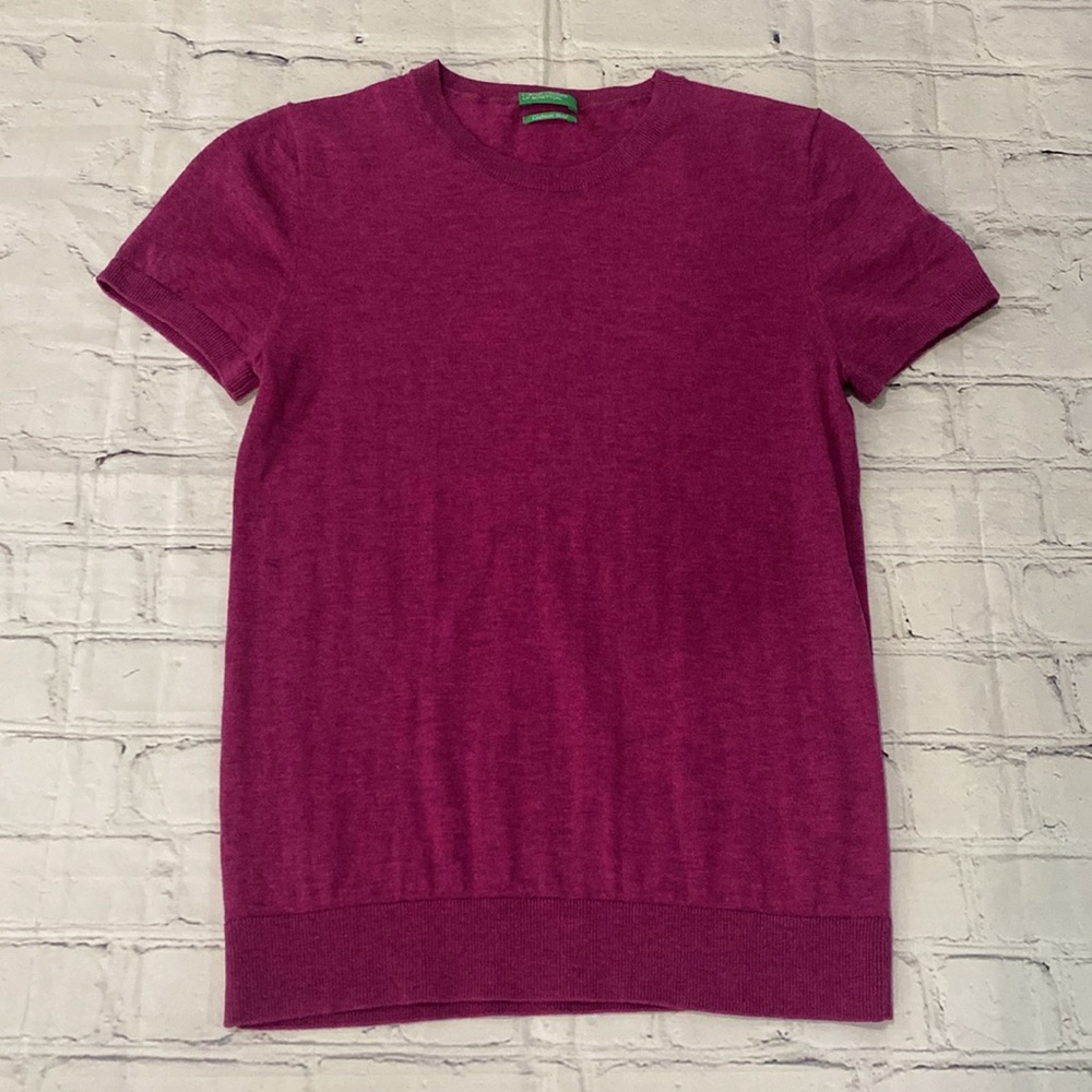 United Colors Of Benetton Magenta Short Sleeve Crewneck Sweater